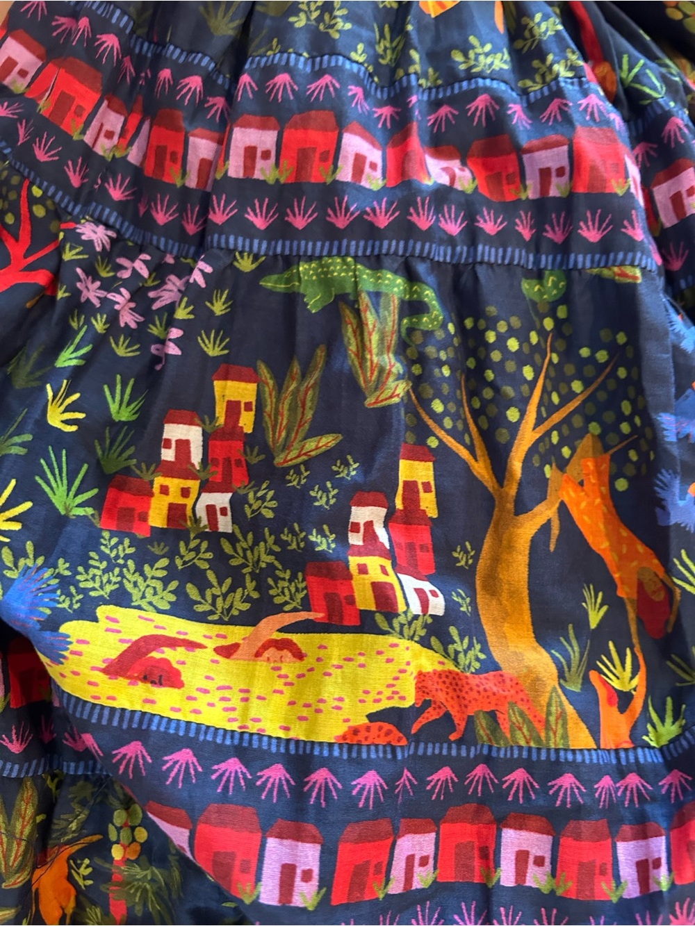 Farm Rio Bohemian Floral & Animal Print Tiered Dress 100% Cotton - Picture 11 of 12